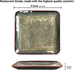 Ceramic Dinner Plates Dish Set, Set of 4, Microwave Oven and Dishwasher Safe, Scratch Resistant, Dinnerware Kitchen Porcelain Serving Dishes 9 inch Square plate