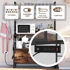 Kitchen Bakers Rack with Power Outlet,5-Tier Free Standing Storage Shelf Bakers Rack with Baskets,Industrial Microwave Oven Stand,Metal Kitchen Rack Organizer with Hooks