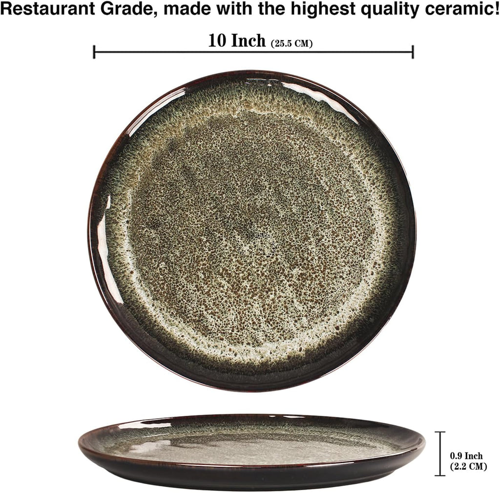 Ceramic Dinner Plates Dish Set,Set of 4,for Lunch snacks -Microwave Oven & Dishwasher Safe,Scratch Resistant,Dinnerware Kitchen Porcelain Serving Dishes 10 Inch Round