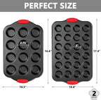 Tiawudi Muffin Pan, Nonstick Cupcake Pan Set, 2 Pack Heavy Duty Muffin Tins for Baking, 12-Cup Regular and 24-Cup Mini Bareware Tray with Silicone Grip Handles