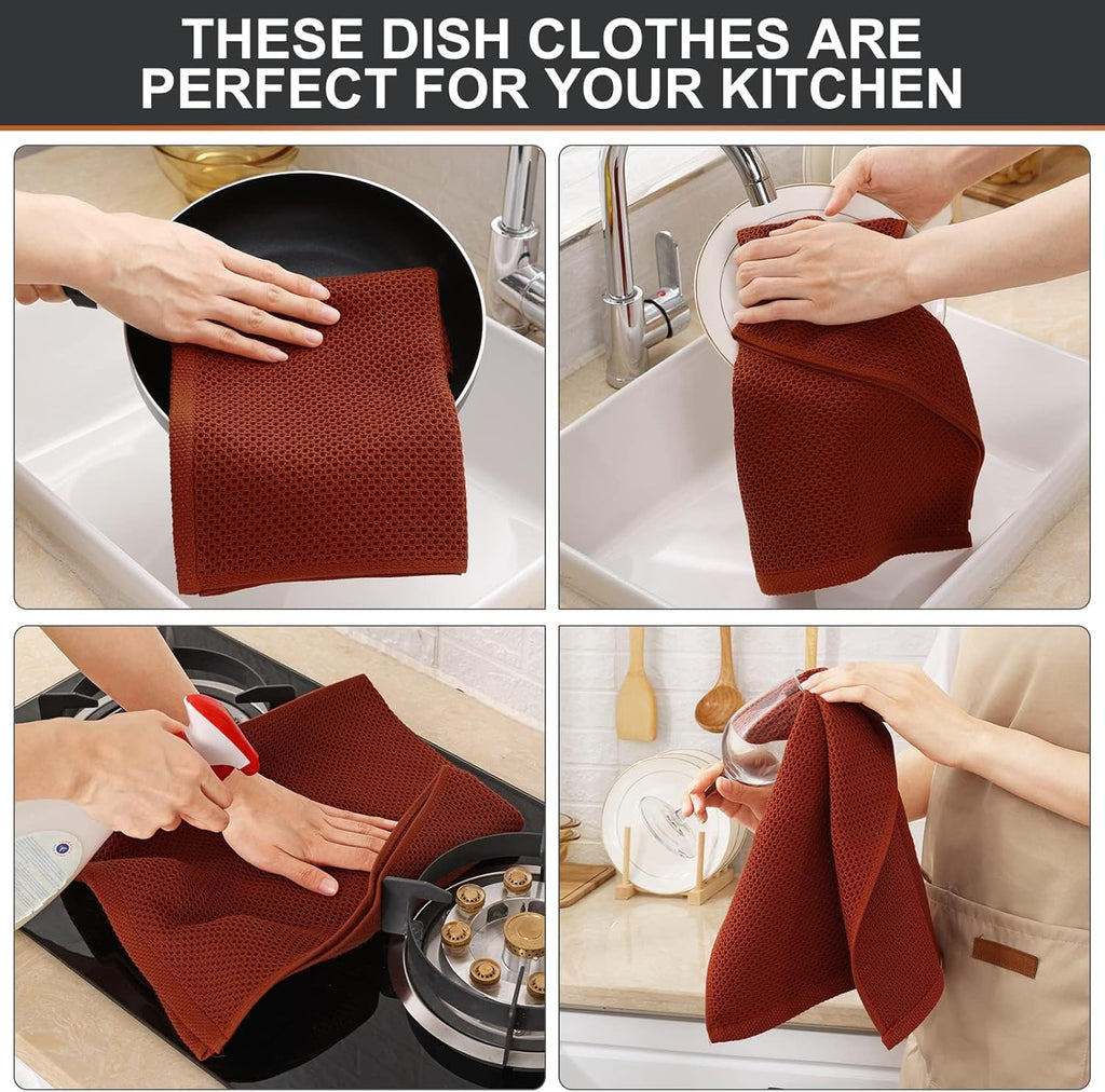 Kitinjoy 100% Cotton Waffle Weave Kitchen Towels, 6-Pack Super Soft and Absorbent Dish Towels for Drying Dishes, Kitchen Hand Towels, 13 in x 28 in, Rust