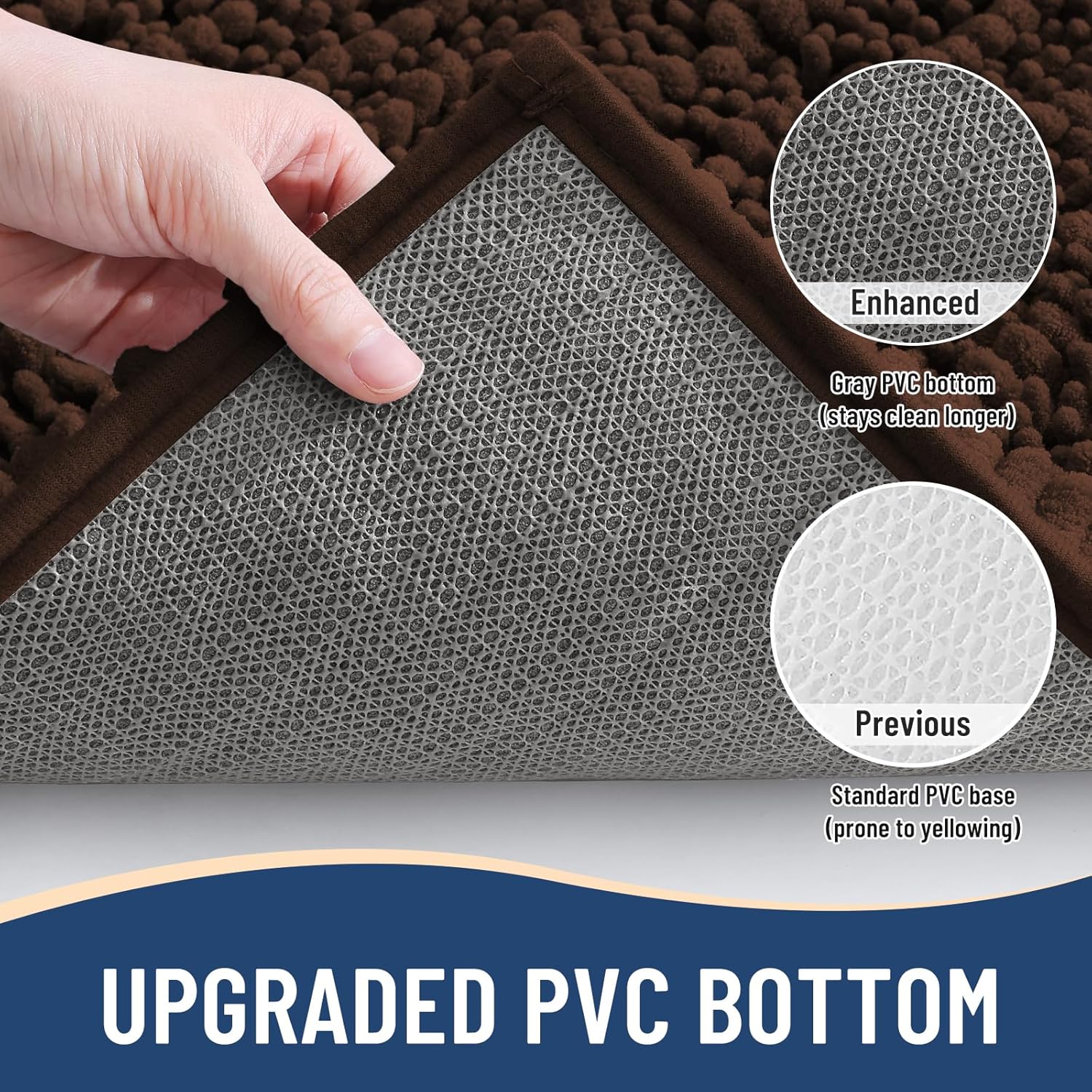 Arotive Luxury Chenille Bathroom Rug Mat, Extra Soft Thick Absorbent Shaggy Bath Rugs, Non-Slip Machine Wash Dry, Plush Bath Mats for Bathroom, Shower and Tub, 60x24, Brown