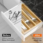 Small Silverware Drawer Organizer Kitchen Utensils Trays For Drawer Bamboo Cutlery Tray Skinny Flatware Organizer Narrow Spoon Fork Cutlery Holder Drawer Flatware Trays Slim Silverware Organizers