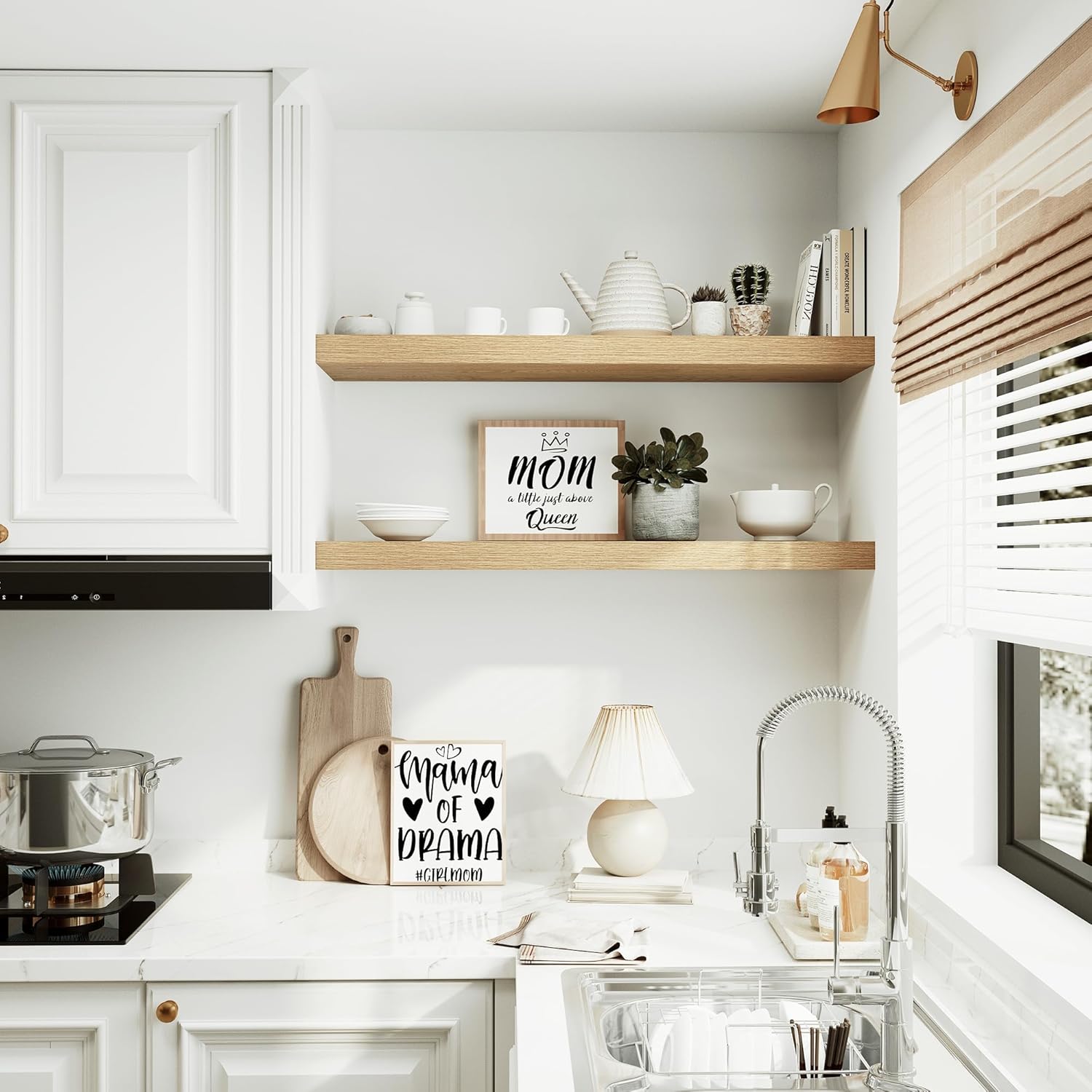 Vivelove 10 inches Deep Floating Shelves 36 inch Long, Single Wall Shelves Heavy Duty 70 lbs for Bedroom, Bathroom, Living Room, Kitchen, Office, Modern Shelf Home Decor, Set of 1, Oak