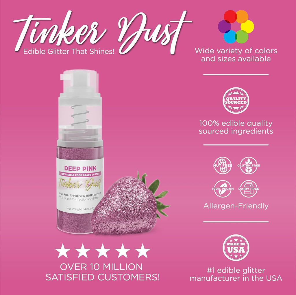 Bakell - Deep Pink Tinker Dust Edible Glitter (4g, 1x Mini Spray Pump) Food, Desserts, and Beverages!