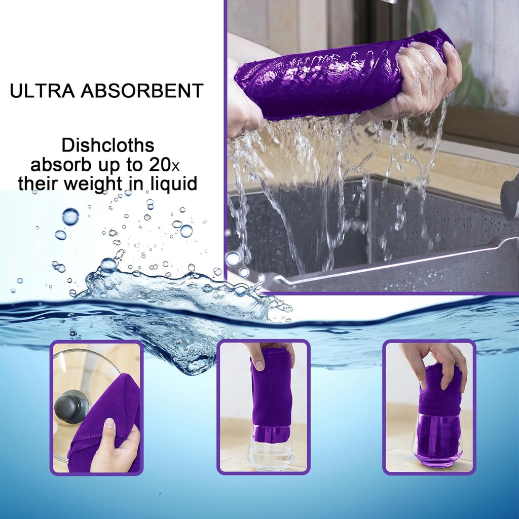 kimteny 13x28 Inches Kitchen Cloth Dish Towels, 400 GSM Premium Dishcloths, Super Absorbent Coral Velvet Microfiber Cleaning Cloths, Fast Drying Rags for Washing Dishes (6 Pack, Purple)