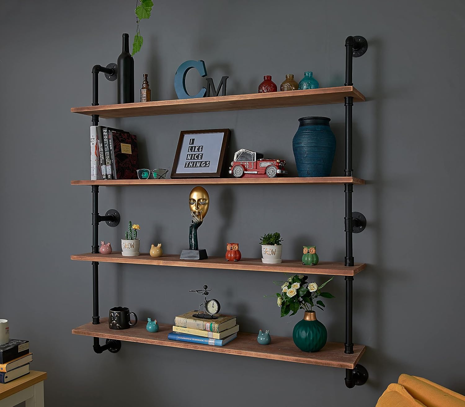 Pipe Shelves Industrial Pipe Shelving Shelves Real Wood Industrial Floating Pipe Shelves with Wood Planks 36 inch Wall Shelves Rustic Hanging Bookshelf Farmhouse Kitchen Bar Shelving