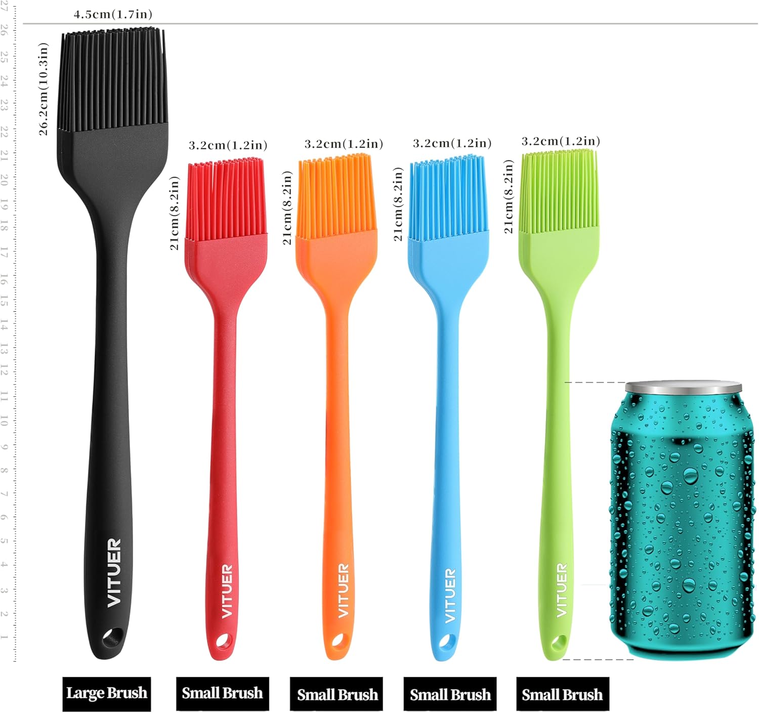 Silicone Basting Pastry Brush, 5 PCS Colorful Silicone Food Brush for Baking Cooking BBQ Grill Spread Oil Butter Sauce, Heat Resistant, Dishwasher Safe (5Pack, Rainbow Colors)