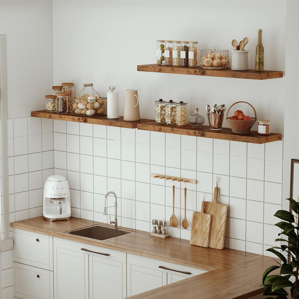 Vivelove Farmhouse Single Floating Shelves for Wall 48 in x 10.3in x 1.8in, Large Wall Long Shelves Heavy Duty 80 lbs for Bedroom, Living Room, Kitchen, Office, Rustic Shelf Book Home Decor, Brown