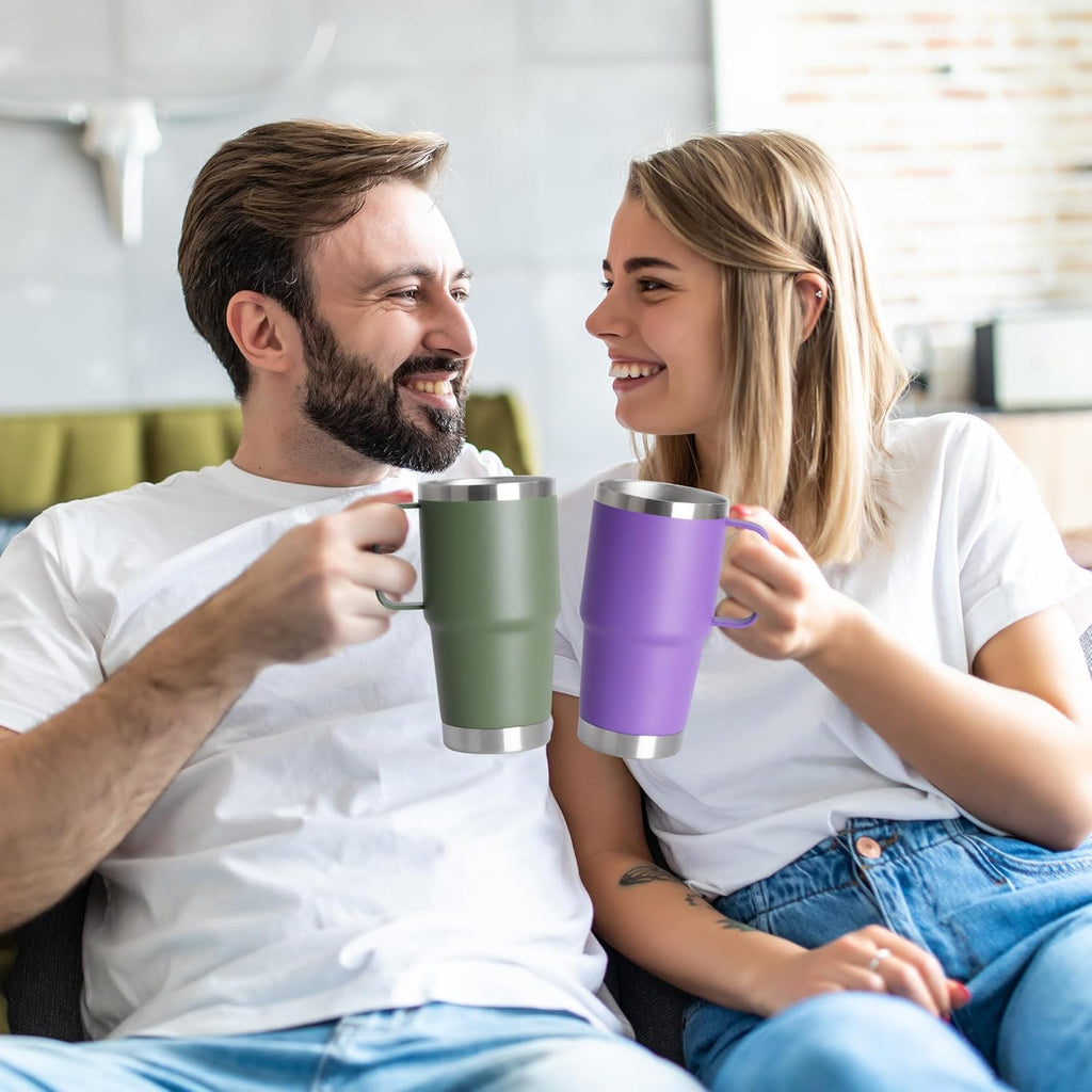 HASLE OUTFITTERS 20oz Tumbler with Lid, Stainless Steel Tumbler with Handle, Metal Insulated Travel Coffee Mug with Handle, Double Wall Vacuum Spill Proof Tumbler Cup, Amy Green 1 Pack