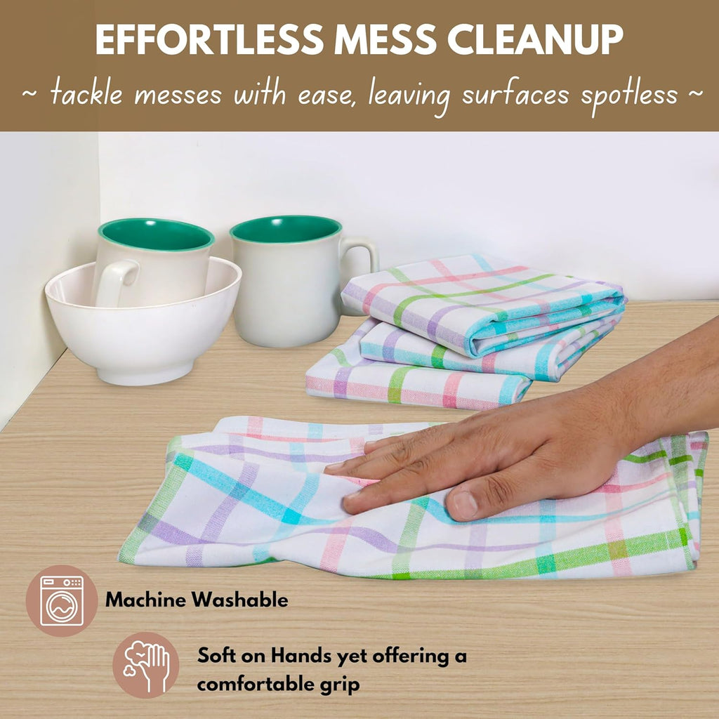 Native Fab Multi Color Checked Kitchen Towels Set of 4, 100% Cotton, 16x26 Inch Dish Cloth Set, Soft & Absorbent Tea Towels for Daily Cooking, Cleaning, Drying Dishes - Machine Washable Washcloths