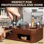 KHAVA Espresso Tamping Station | Wooden Coffee Tamper Station 51-54 mm | Espresso Organizer & Portafilter Holder | Coffee Station Organizer for Countertop | Espresso Accessories for Coffee Bar, Brown