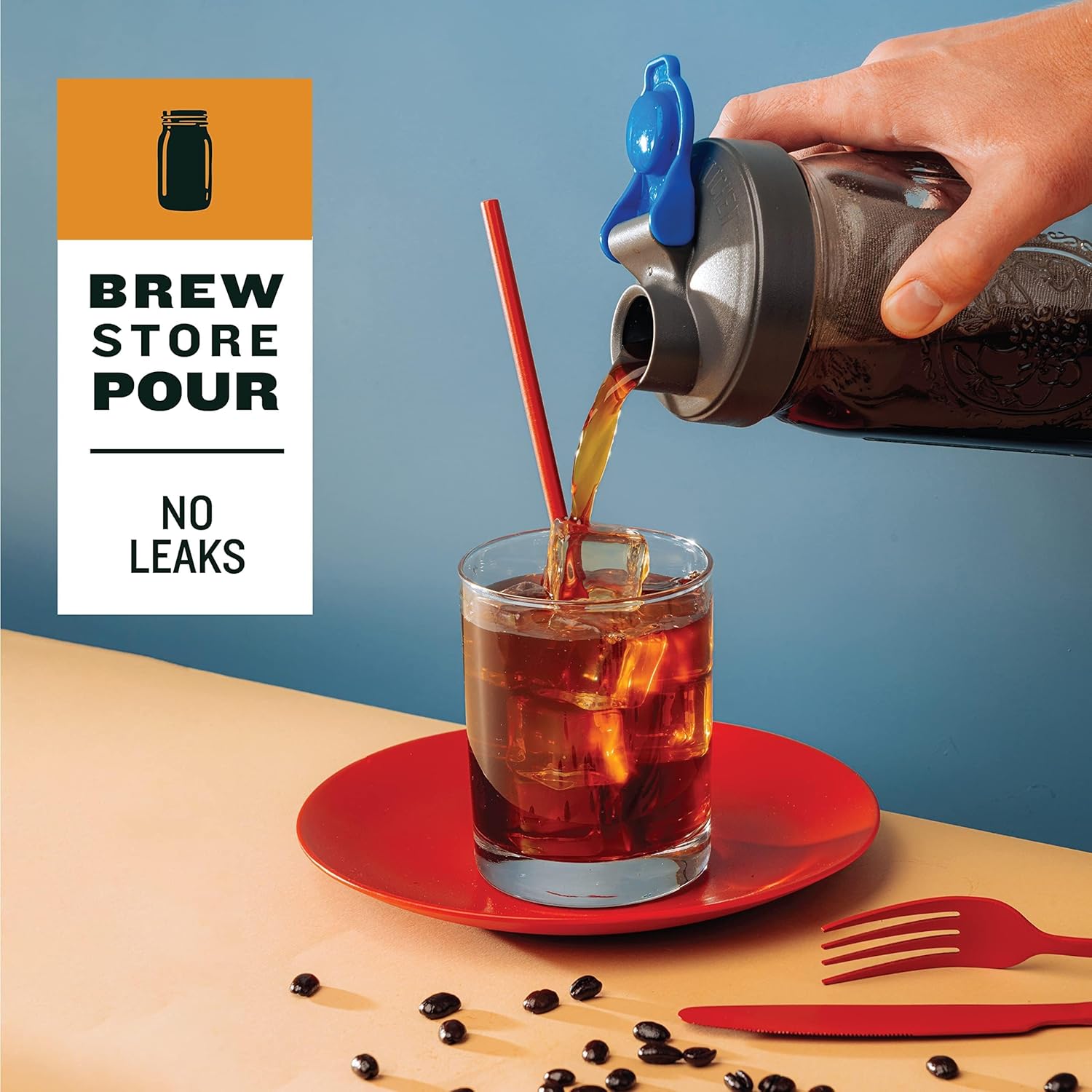 County Line Kitchen Glass Cold Brew Coffee Maker with Lid - Wide Mouth, 2 Quart (64 oz) - Heavy Duty, Leak Proof - Sun & Iced Tea Pitcher, Cold Brew Coffee, Breast Milk Storage, Water - Gray