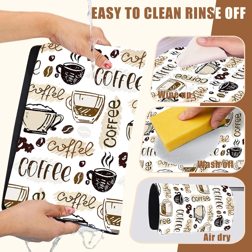 Coffee Cute Doodle Dish Drying Mat for Kitchen Counter Coffee Mat Hide Stain Absorbent Rubber Backed Drying Rack Pad Espresso Machine Cafe Table Accessories 15.7 x 23.6 Inch