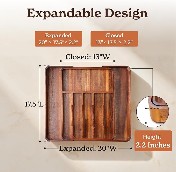 SMIRLY Silverware Drawer Organizer – Bamboo Kitchen Drawer Organizer, Adjustable Utensil Holder and Cutlery Tray, Drawer Dividers for Flatware and Kitchen Utensils