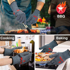 QUWIN BBQ Gloves, Oven Gloves 1472℉ Extreme Heat Resistant, Grilling Gloves Silicone Non-Slip Oven Mitts, Kitchen Gloves for BBQ, Grilling, Cooking, Baking-1 Pair… (Grey, One Size(Long Cuff))
