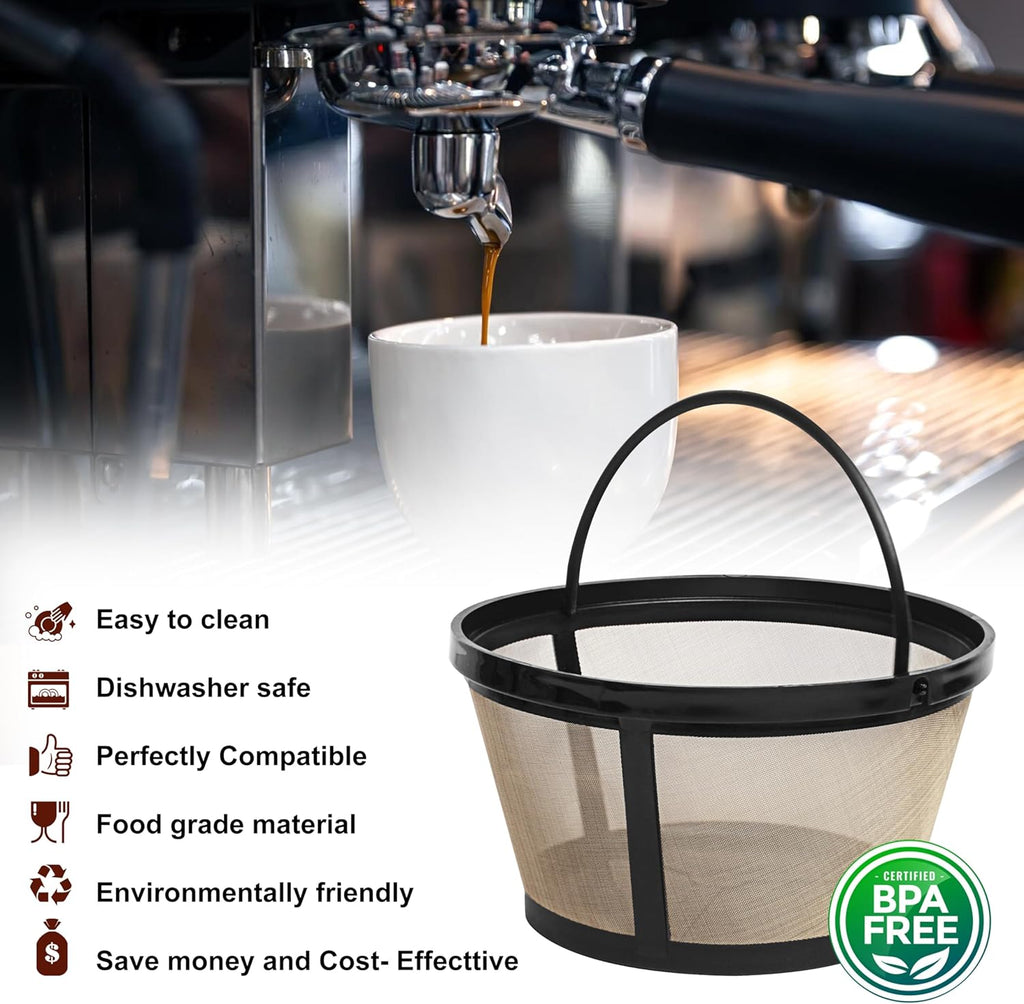 8-12 Cup Reusable Filter Basket With Closed Bottom Fits MrCoffee Coffee Maker and Brewer - Permanent Filter Replacement for Mr Coffee Gold Basket-Style Filters 1-Pack