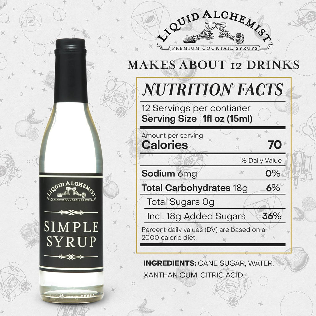 Liquid Alchemist Simple Syrup for Cocktails - Real Ingredients Make our Simple Sugar Syrup the Perfect Old Fashioned Mix - Our Drink Mix is Non-GMO Gluten Free & Vegan (12 oz)