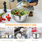 TeamFar Mixing Bowls with Lids, 4.5/3/1.5 QT Stainless Steel Nesting Salad Bowls with Airtight Lids, For Serving/Mixing/Storing/Prepping, Healthy & Sturdy, Visible & Easy Clean, Khaki, Set of 3