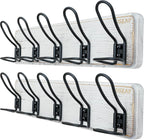 Dseap Coat Rack Wall Mounted - Heavy Duty Farmhouse Rustic Wall Coat Hanger With 5 Wire Hooks for Clothes Hat Jacket Towel, RusticWire, G25A, Whitewash & Black, Pack of 2