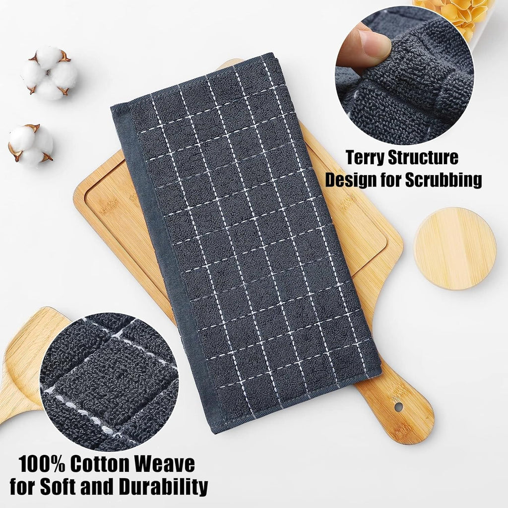 Homaxy 100% Cotton Terry Kitchen Dish Cloths, Ultra Soft and Absorbent Dish Towels for Kitchen, Suitable for Drying and Washing Dishes, 8 Pack, 12 x 12 Inches, Dark Grey