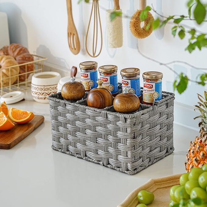 GRANNY SAYS Wicker Utensil Caddy - Picnic Basket with Handle, Organizer for Kitchen Table or Cabinet, Silverware Holder for Parties