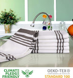 Urban Villa Kitchen Towels 100% Cotton Dish Towels for Kitchen (Set of 3) 20”x30” Dish Cloths Highly Absorbent Kitchen Linen Set with Hanging Loop Perfect for Drying Dishes Cleaning Towels-Grey White