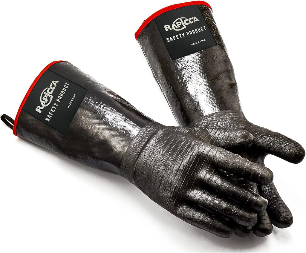 RAPICCA 932°F Heat Resistant BBQ Grill Gloves: Oil Resistant Waterproof for Smoking Grilling Cooking Barbecue Deep Frying Turkey Rotisserie Handling Hot Greacy Meat Stocking Stuffers - Long Sleeve