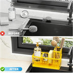 Cisily Yellow Sink Caddy Organzier with High Brush Holder, Sponge Holder for Sink, 304 Rustproof Stainless, Kitchen Countertop Soap Dispenser Organizer,Yellow Kitchen Decor and Accessories