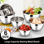E-far Mixing Bowls with Lids, 12-Piece Stainless Steel Salad Bowls Metal Nesting Bowls for Baking Cooking and Prepping, Airtight Lids & Stackable Design, Size 7, 4.5, 3, 1.5, 1.2, 0.7 QT (Black)