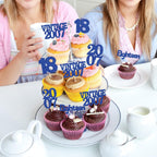 Gyufise 24Pcs 18th Birthday Cupcake Toppers Glitter Eighteen Vintage 2007 Adultish 18 Cupcake Picks Birthday Cake Decorations for Happy 18th Birthday Anniversary Party Supplies Deep Blue