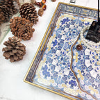 Blue Decorative Tray, Serving Tray with Handles, Plastic Large Tray for Coffee Table, Living Room, Decor, 15.7”*11.8”*1.6"