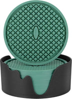 ME.FAN Silicone Coasters [6 Pack] Thickened Drink Coasters with Holder - Cup Mat - Non-Slip, Non-stick, Stay Put, Deep Tray - Prevents Furniture and Tabletop Damages(Teal Blue)