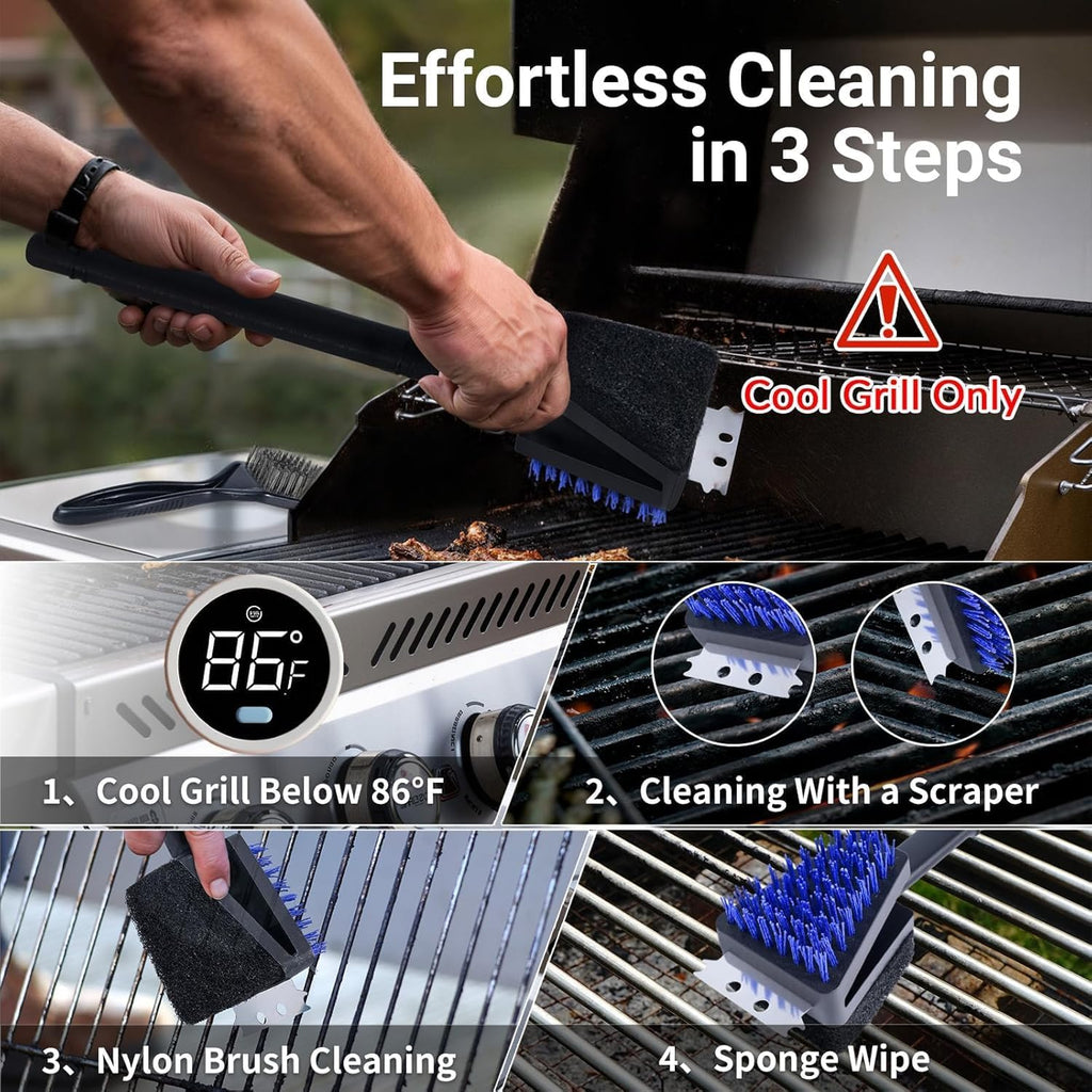 Nylon Grill Brush No Wire Bristle Barbecue Brush Grill Cleaning Kit Safe Grill Scraper Brush for Outdoor Grill Cleaner with Hole BBQ Brush Accessories Clean Cool Grates Gift for Men/Dad 3 PCS