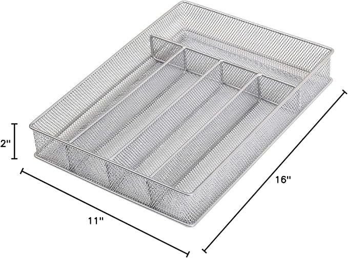 YBM HOME Metal Silverware Organizer for In-Drawer Cutlery Storage, 5 Compartment Mesh Cutlery Flatware Tray Sorts Kitchen Utensils, Great for Office Supplies 1133-12
