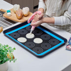 GUY DREAM Pack of 4 Perforated Silicone Baking Mats - 1 Choux, 1 Eclair, 1 Blank for Cookies, 1 10'' Round for Pizza - Non-Stick Reusable Oven Liner 11-4/5" x 15-3/4"
