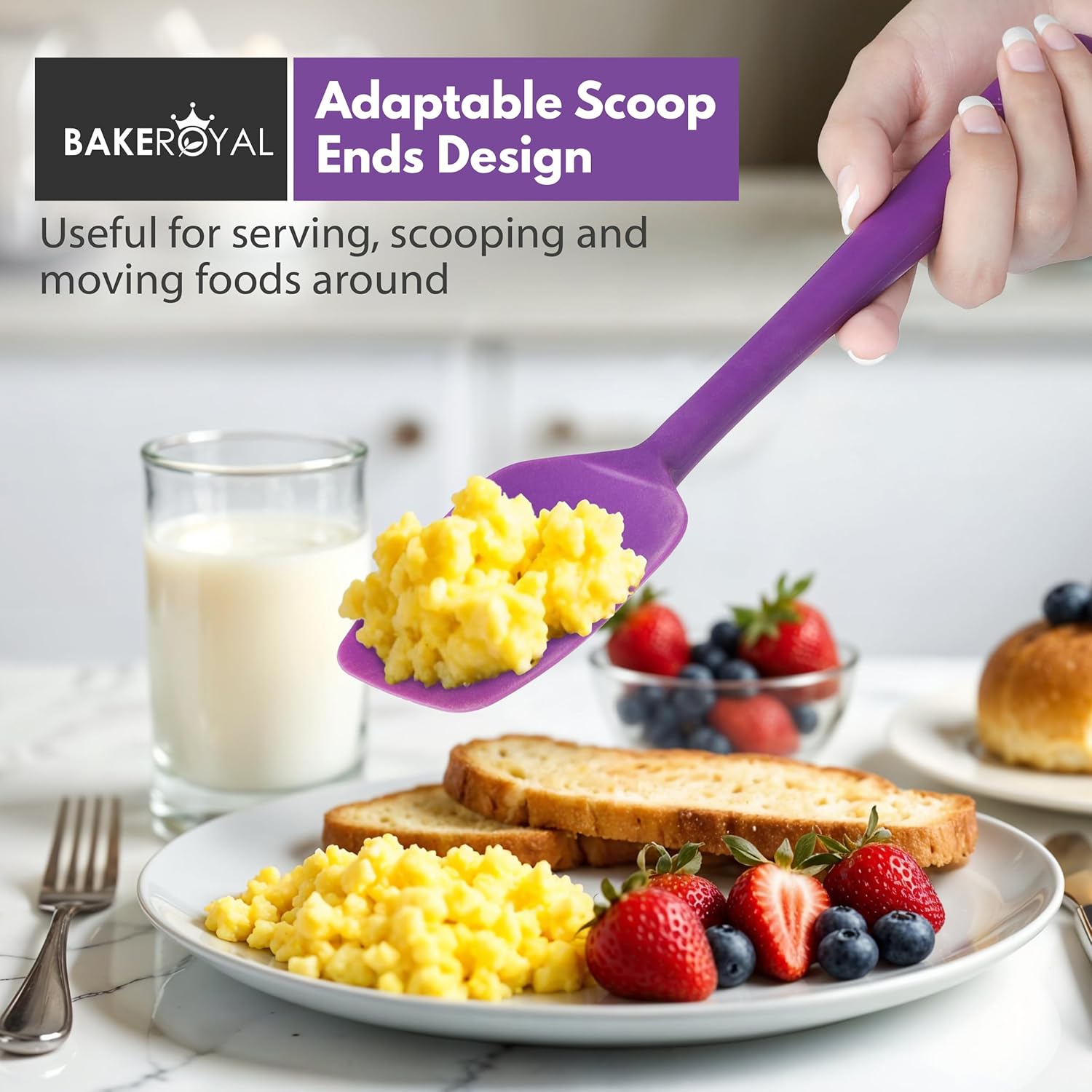 Silicone Spatula Set - 4-Piece Rubber Spatulas Silicone Heat Resistant 600°F for Everyday Task - Seamless Design Kitchen Spatulas for Nonstick Cookware - Purple