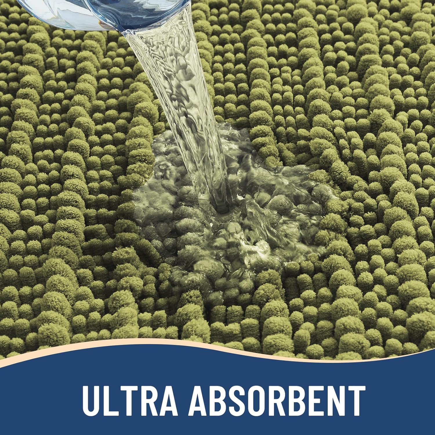 Arotive Luxury Chenille Bathroom Rug Mat, Extra Soft Thick Absorbent Shaggy Bath Rugs, Non-Slip Machine Wash Dry, Plush Bath Mats for Bathroom, Shower and Tub, 47x24, Willow Green