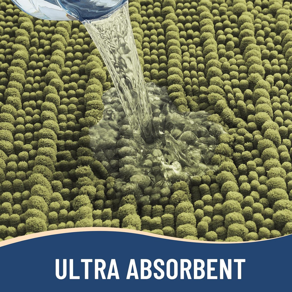 Arotive Luxury Chenille Bathroom Rug Mat, Extra Soft Thick Absorbent Shaggy Bath Rugs, Non-Slip Machine Wash Dry, Plush Bath Mats for Bathroom, Shower and Tub, 24x16, Willow Green