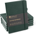 &And Per Se Dotted Journal Notebook (5 Packs), A5 Hardcover Leather Dotted Journal, 160 Pages 100 gsm Thick Paper, 3 Sheets of Stickers Included- 5.7'' x 8'' (Green