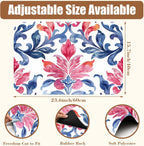 Blue and Pink Damask Coffee Mat Absorbent Dish Drying Mat for Kitchen Counter Hide Stain Coffee Bar Accessories with Rubber Backed Fit Under Espresso Machine Cafe Table, 15.7 x 23.6 Inch