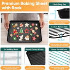P&P CHEF Baking Oven Sheet Pan with Rack for Cookie, Nonstick Oven Tray and Cooling Rack for Baking & Roasting, Easy Clean, Black, 16 x 12 Inch