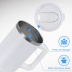 DOMICARE 40 oz Tumbler with Handle and Straw, Stainless Steel Tumbler with Lid and Straw, Reusable Vacuum Insulated Cup, Travel Coffee Mug, White, 4Pack