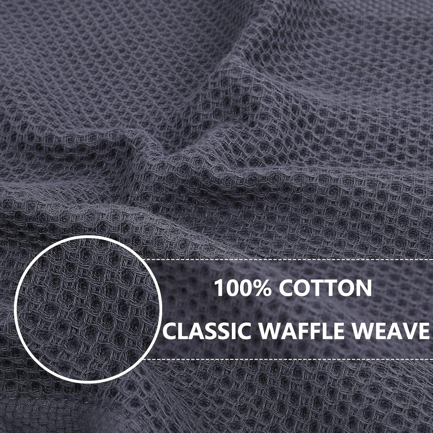 Homaxy 100% Cotton Waffle Weave Kitchen Dish Towels, Ultra Soft Absorbent Quick Drying Cleaning Towel, 13 x 28 Inches, 12-Pack, Dark Grey