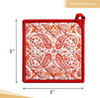 Maison d' Hermine Pot Holders Set 100% Cotton Heat Resistant Potholders 8" x 8" Hot Pads with Loop BBQ, Cooking, Baking, Grilling, Kitchen, Handling Hot Pans (Pack of 2, Orient)