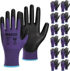 KAYGO Safety Work Gloves PU Coated,12 Pairs KG11PB Seamless Knit Glove for Men and Women, with Smooth Grip on Palm and Fingers, Ideal for General Duty Work (M, Purple)