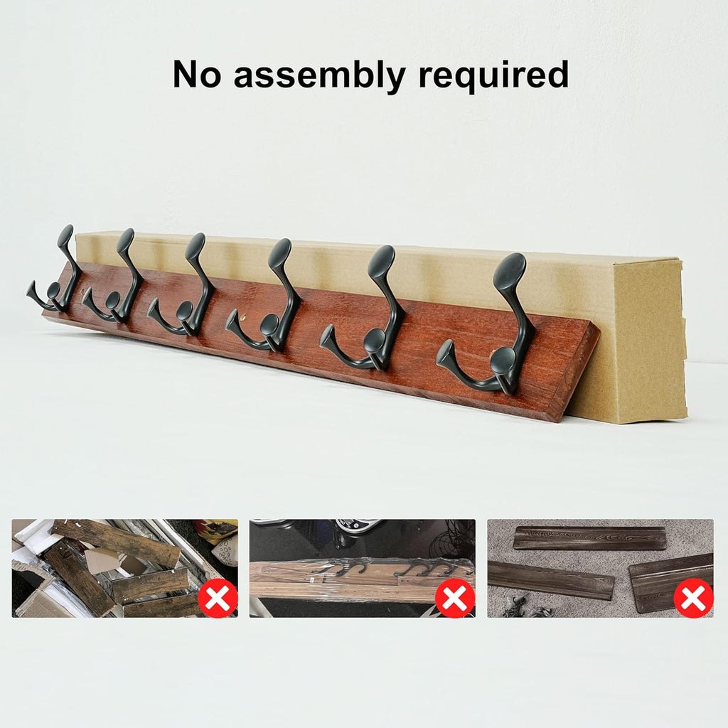 SKOLOO 39-Inch Cherry Wood Coat Rack Wall Mount with 6 Triple Hooks - Ideal for Family Entrances, Classrooms, and Pet Supplies Storage - Perfect Coat Hooks for Wall