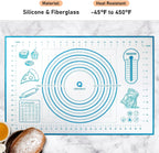Silicone Pastry Mat with Measurement, Baking Mat for Fondant, Rolling Dough, Pie Crust, Pizza and Cookies, Fondant Mat,16" x 24", Blue