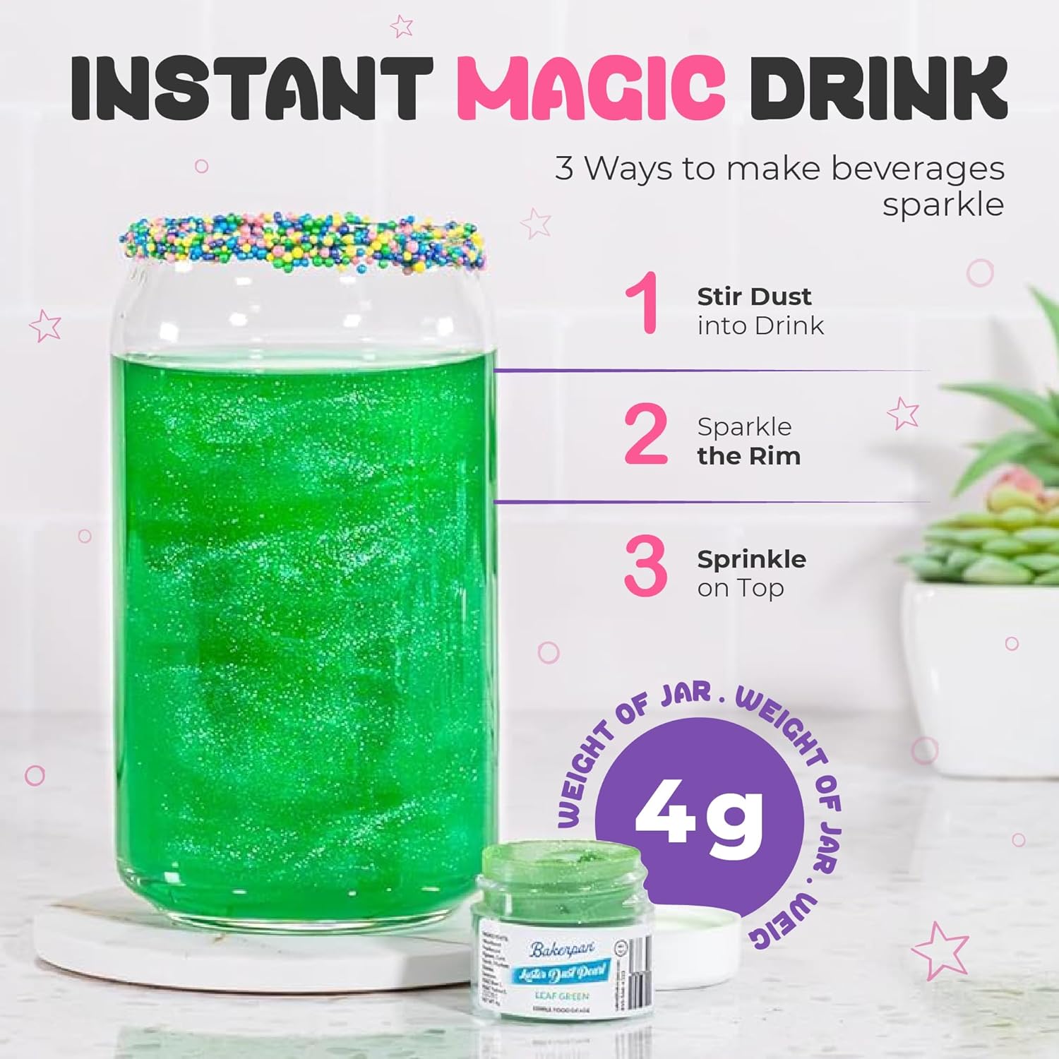 Bakerpan Pearl Luster Dust Edible, Leaf Green Edible Glitter for Cocktails, Set of 2-4 Grams Glitter for Cake Decorating, Cookies, Chocolates and Candies, Drinks (Made in USA)