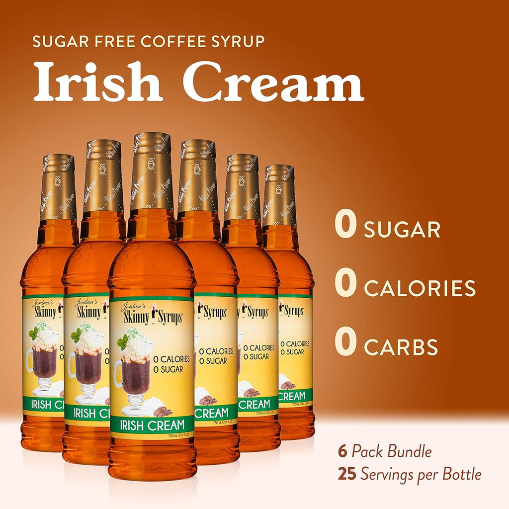 Jordan's Skinny Syrups Irish Cream, Sugar Free Flavoring Syrup, 25.4 Ounce Bottle (Pack of 6)